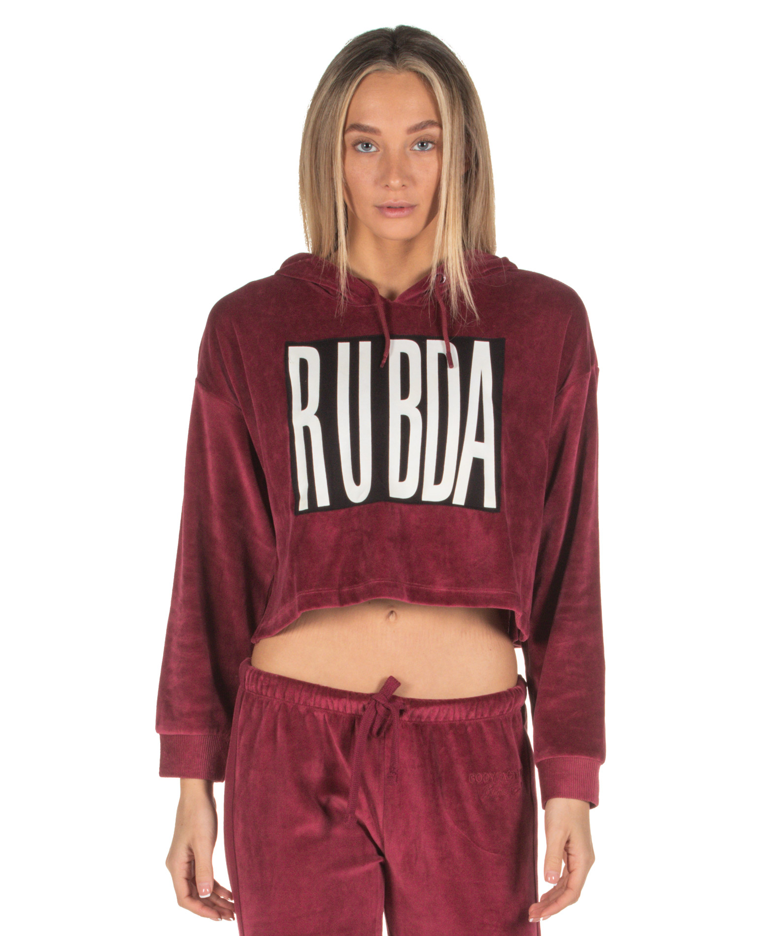 BODY ACTION VELOUR CROPPED HOODIE 061840-01-08D Μπορντό